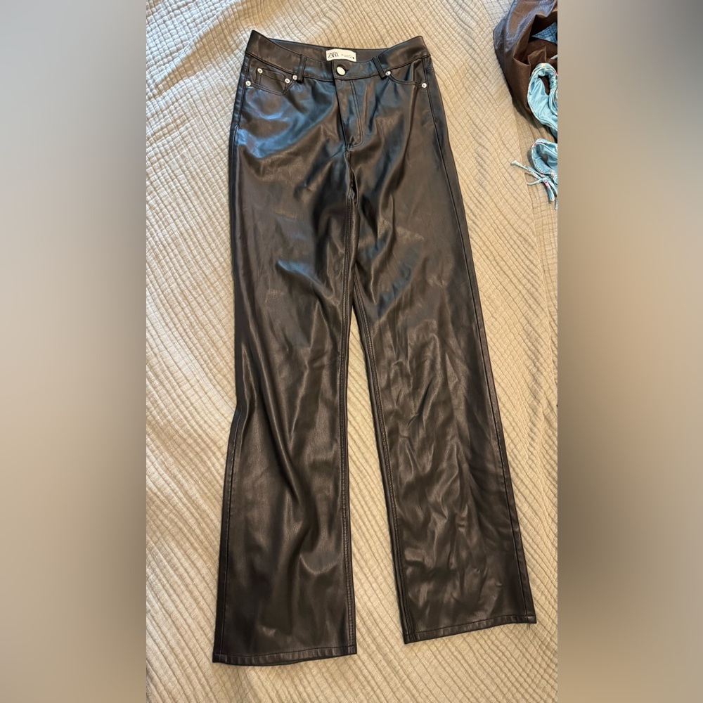 Zara Black Faux Leather Trousers